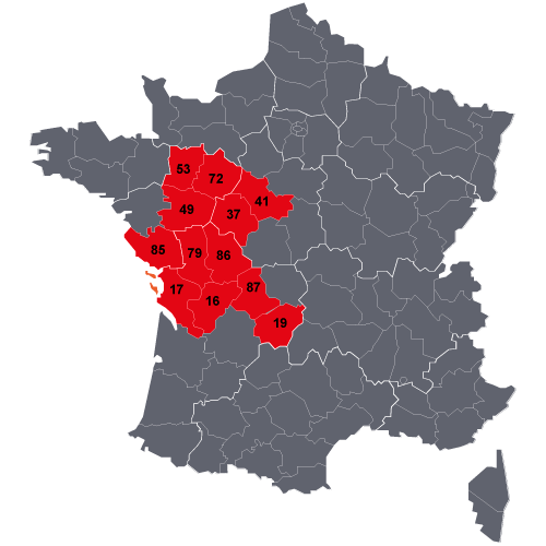 Carte de france avec les departements où Somelac est présent